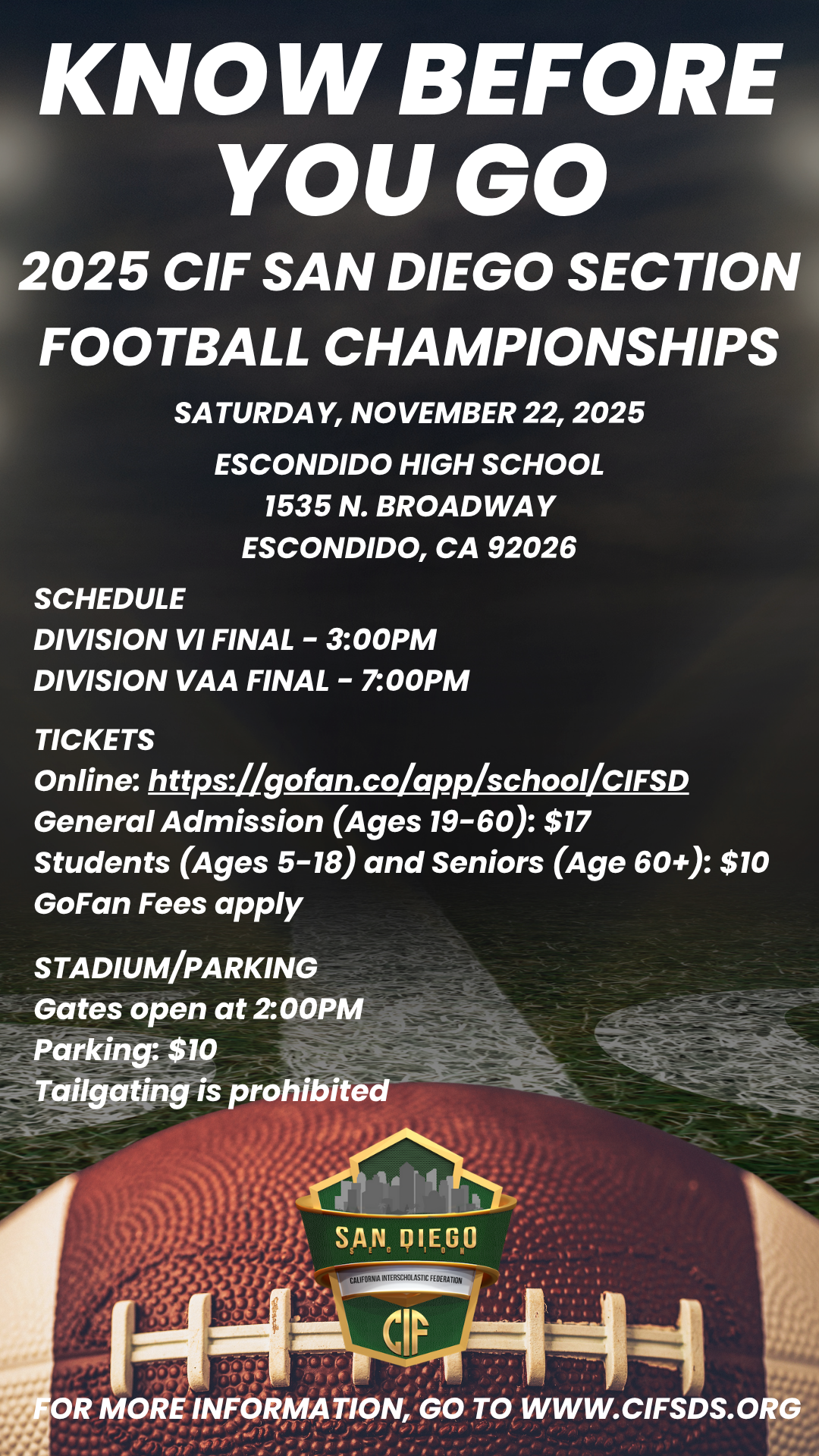 2025 CIFSDS Football Championships - Brackets, Tickets and Live Streaming